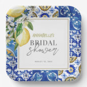Assiettes En Carton Mediterranean Blue Tile Citrus Lemon Bridal Shower (Recto)