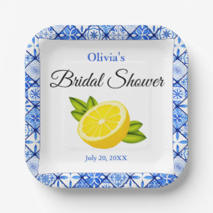 Assiettes En Carton Mediterranean Blue Tile Lemon Bridal Shower