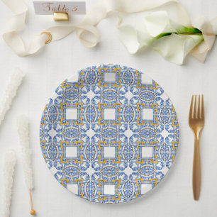 Assiettes En Carton Méditerranée Italie Carreaux bleus Fête des mariée