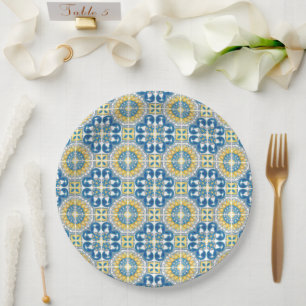Assiettes En Carton Méditerranée Italie Carreaux bleus Fête des mariée