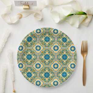 Assiettes En Carton Méditerranée Italie Carreaux bleus Fête des mariée