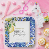 Assiettes En Carton Méditerranéen Carrelage Bleu Citron Mariage (Fête)