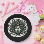 Assiettes En Carton Medusa face verte pleine de serpents (Fête)