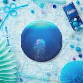 Assiettes En Carton Méduse bleue qui flotte dans l'océan mystique (Fête)