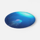 Assiettes En Carton Méduse bleue qui flotte dans l'océan mystique (Angle)