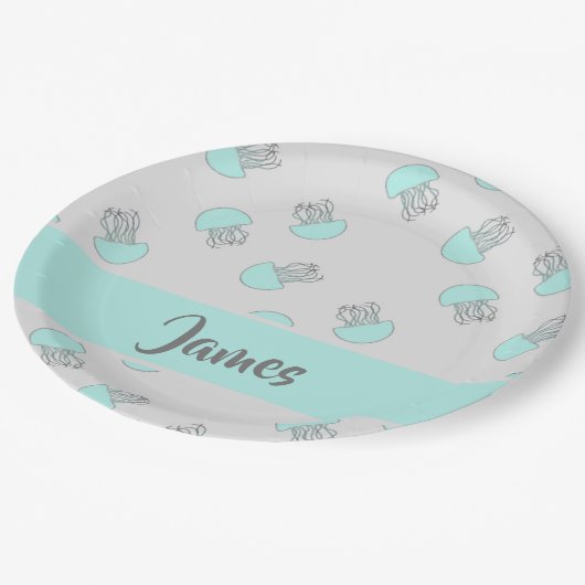 Assiettes En Carton Méduse bleue sur gris (Angle)