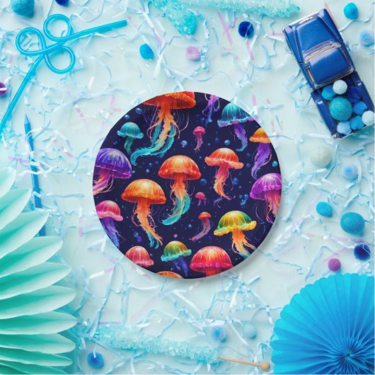 Assiettes En Carton Méduse colorée (Fête)