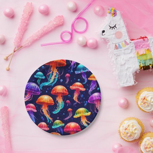 Assiettes En Carton Méduse colorée (Fête)