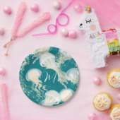 Assiettes En Carton Méduse En Bleu Océan Été Saison Monogramme (Fête)