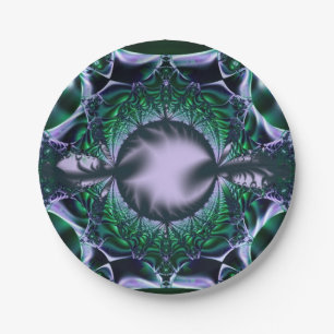 Assiettes En Carton Meg Art fractal vert et bleu