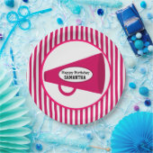 Assiettes En Carton Mégaphone rose personnalisé et rayures roses (Fête)