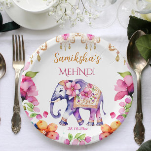 Assiettes En Carton Mehndi mariage indien orne la vaisselle aux élépha