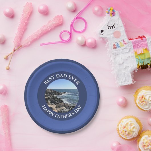 Assiettes En Carton Meilleur papa Jamais Marine Photo Bleue Ocean Rock (Fête)