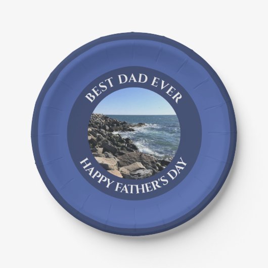 Assiettes En Carton Meilleur papa Jamais Marine Photo Bleue Ocean Rock (Devant)