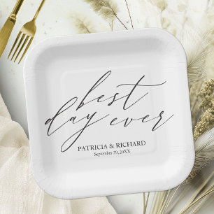 Assiettes En Carton Meilleure journée qui soit : mariage élégant noir 