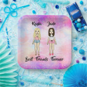 Assiettes En Carton Meilleurs amis Forever Blonde et Brunette Custom (Fête)
