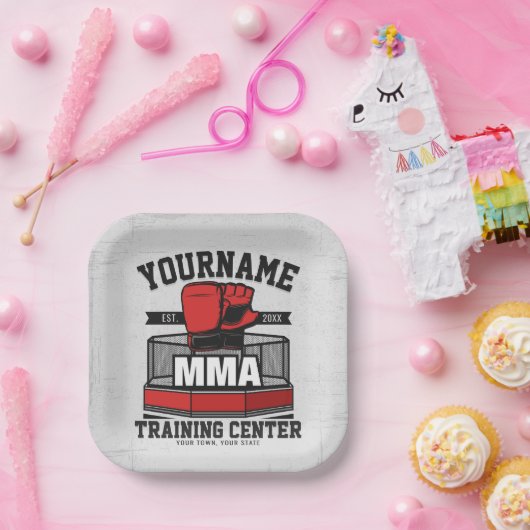 Assiettes En Carton Mélange d'arts martiaux AJOUTER LE NOM MIXED MARTI (Fête)