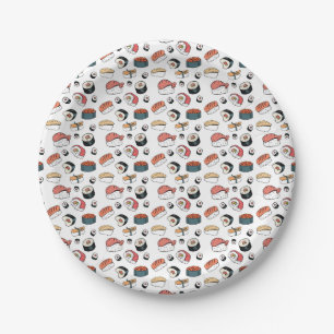 Assiettes En Carton Mélange de Sushi Dessiné à la Main