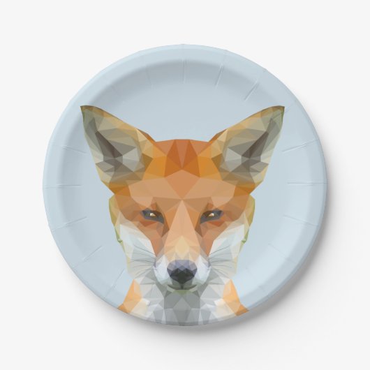 Assiettes En Carton Mélange géométrique renard bleu (Devant)