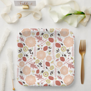 Assiettes En Carton Mélange ludique fleurs illustrées pêche vert