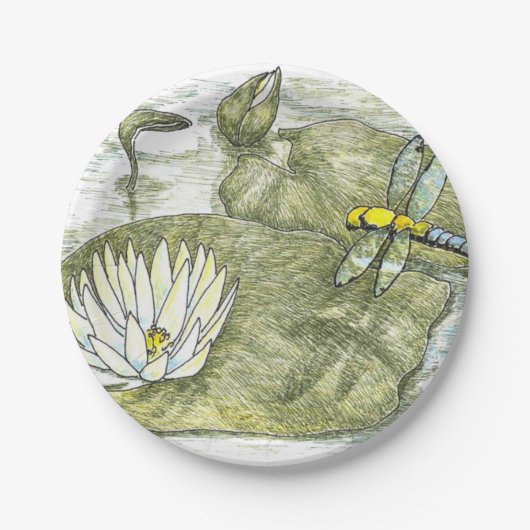 Assiettes En Carton Mélange Papier Dragonfly 7" & Lilly Pad (Devant)
