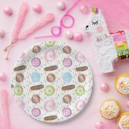 Assiettes En Carton Mélanger l'aquarelle de la beigne et des arrosages (Fête)