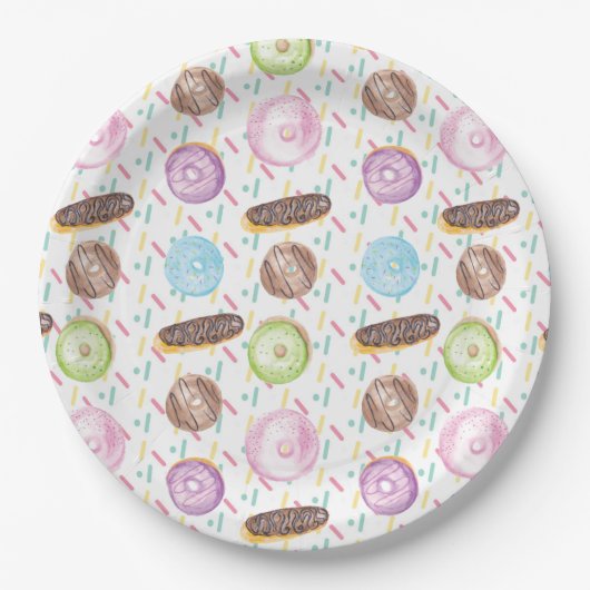 Assiettes En Carton Mélanger l'aquarelle de la beigne et des arrosages (Devant)