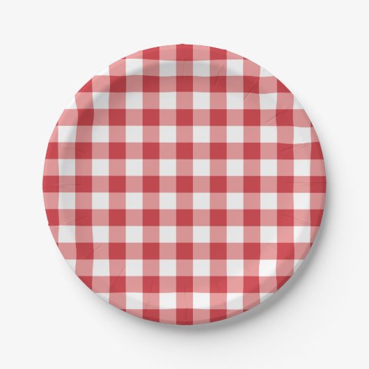 Assiettes En Carton Mellow Classic Gingham - red white check plaid. (Devant)