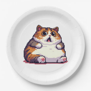 Assiettes En Carton Mème de chat gras orange choqué pixel art