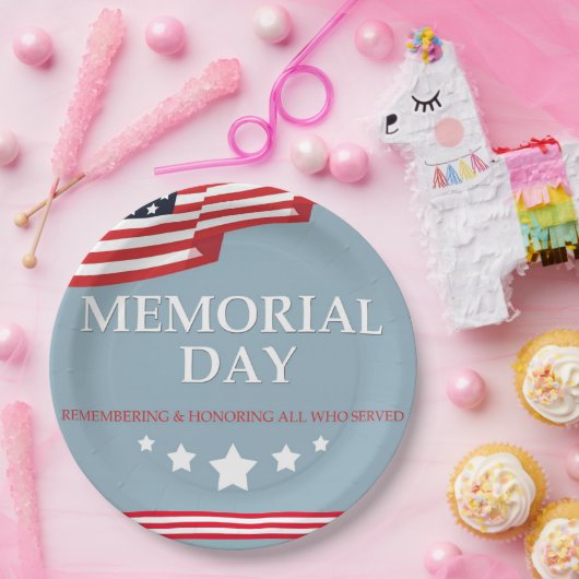 Assiettes En Carton Memorial Day American Red White & Blue Flag (Fête)