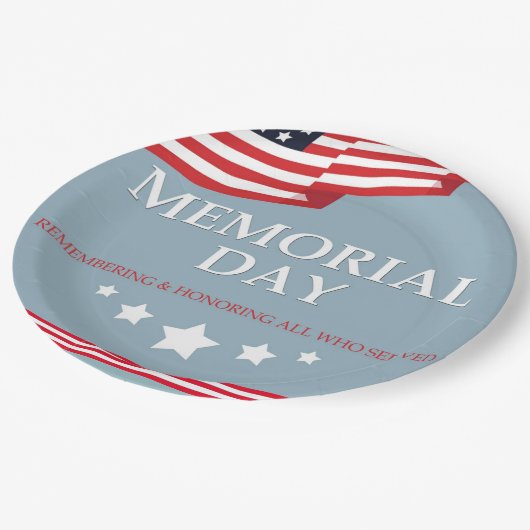 Assiettes En Carton Memorial Day American Red White & Blue Flag (Angle)