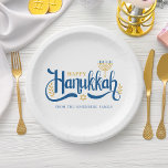 Assiettes En Carton Menorah d'or "Happy Hanoukka"<br><div class="desc">"Happy Hanoukka" Gold Menorah design.</div>