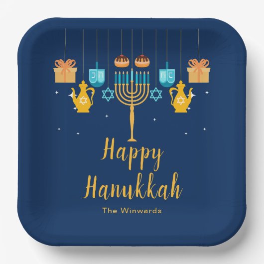 Assiettes En Carton Menorah Hanukkah Party Plates (Recto)