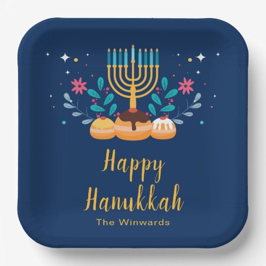 Assiettes En Carton Menorah Hanukkah Party Plates (Recto)