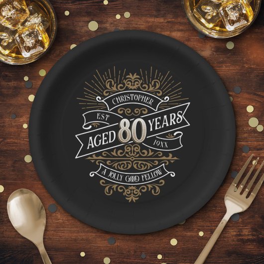 Assiettes En Carton Mens Funny Whiskey 80e anniversaire