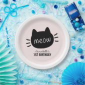 Assiettes En Carton Meow Chat noir visage rose fille Anniversaire (Fête)