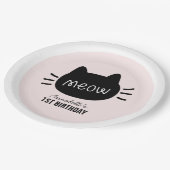 Assiettes En Carton Meow Chat noir visage rose fille Anniversaire (Angle)