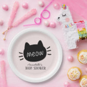 Assiettes En Carton Meow Chat noir visage rose fille Baby shower (Fête)