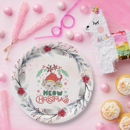 Assiettes En Carton Meow Christmas, Merry Christmas (Fête)