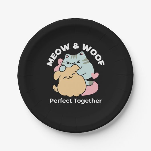 Assiettes En Carton Meow & Woof Perfect Together - Cute Cat and Dog (Devant)