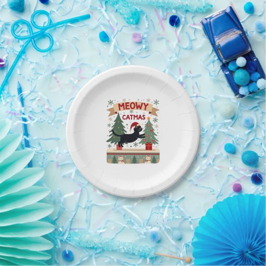 Assiettes En Carton Meowy Catmas, Chandail de Noël moche, Chat Christm (Fête)
