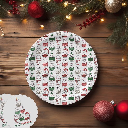 Assiettes En Carton Meowy Catmas Cute and Funny X-mas Cat