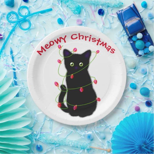 Assiettes En Carton Meowy chat Feux rouge vert brillant de Noël (Fête)