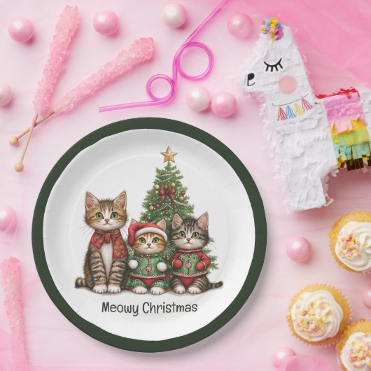 Assiettes En Carton Meowy Christmas Cats (Fête)