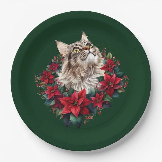 Assiettes En Carton Meowy Christmas Maine Coon Cat  (Devant)