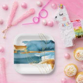 Assiettes En Carton Mer et sable Moderne Aquarelle Côte (Fête)