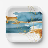 Assiettes En Carton Mer et sable Moderne Aquarelle Côte (Recto)