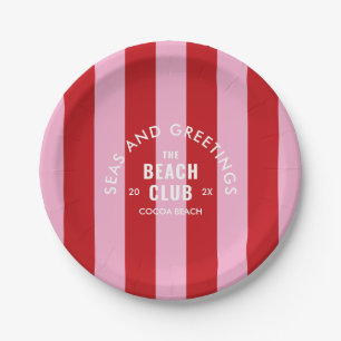 Assiettes En Carton Mer Et Salutations The Beach Club Rose Red Stripe