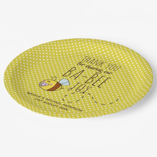 Assiettes En Carton Merci BA-BEE Baby shower Polkadot jaune (Angle)