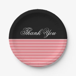 Assiettes En Carton Merci Black Pink White Stripes